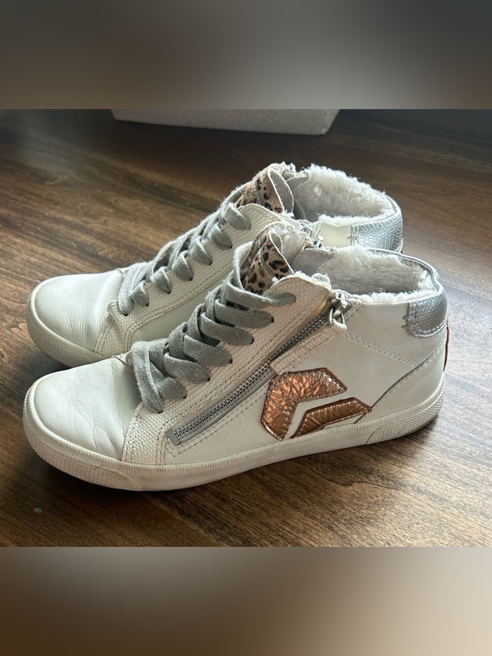 Dolce Vita White High-Top Sneakers with Rose Gold Accent